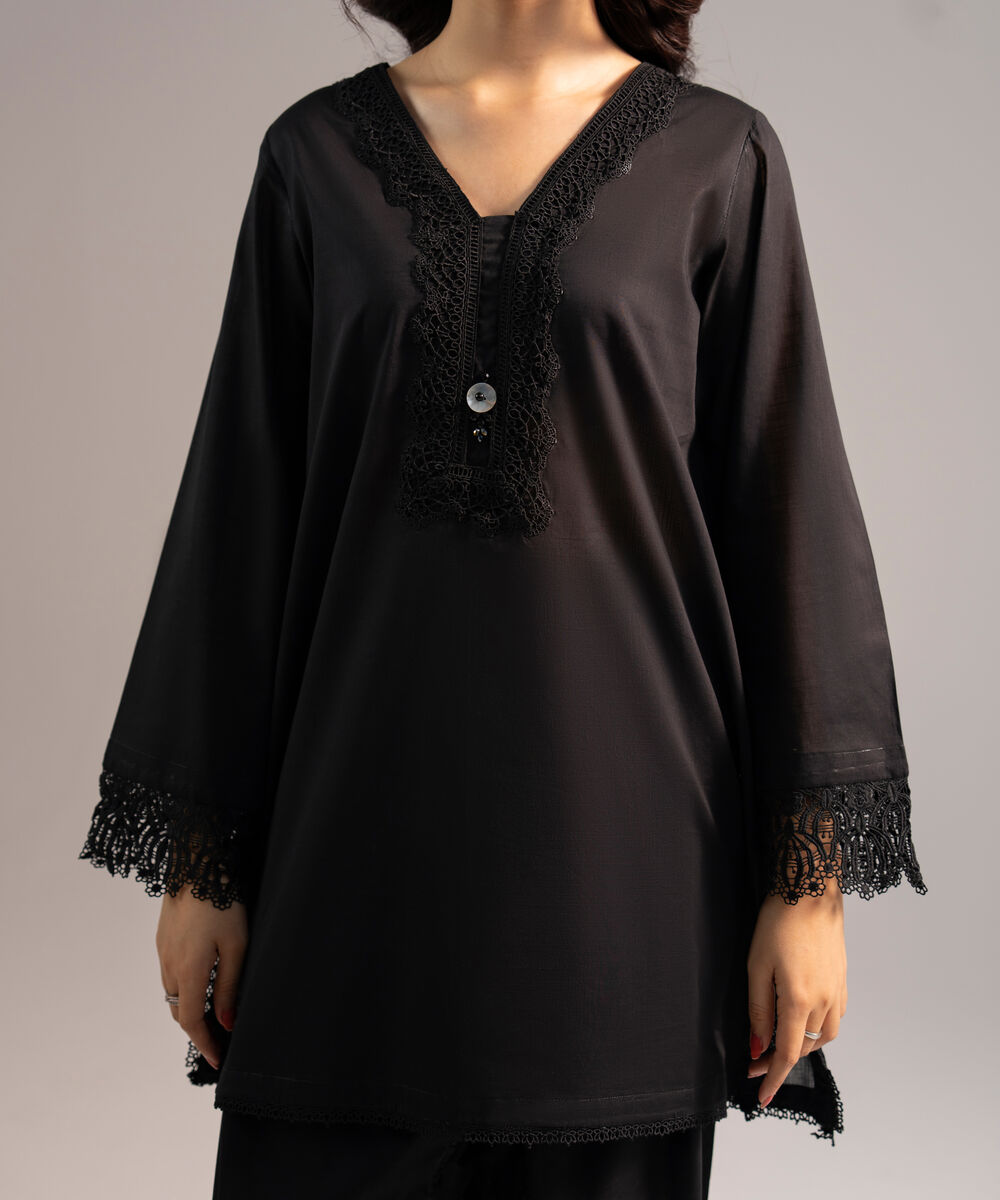 Women's RTW Crosshatch Solid Black Straight Shirt
