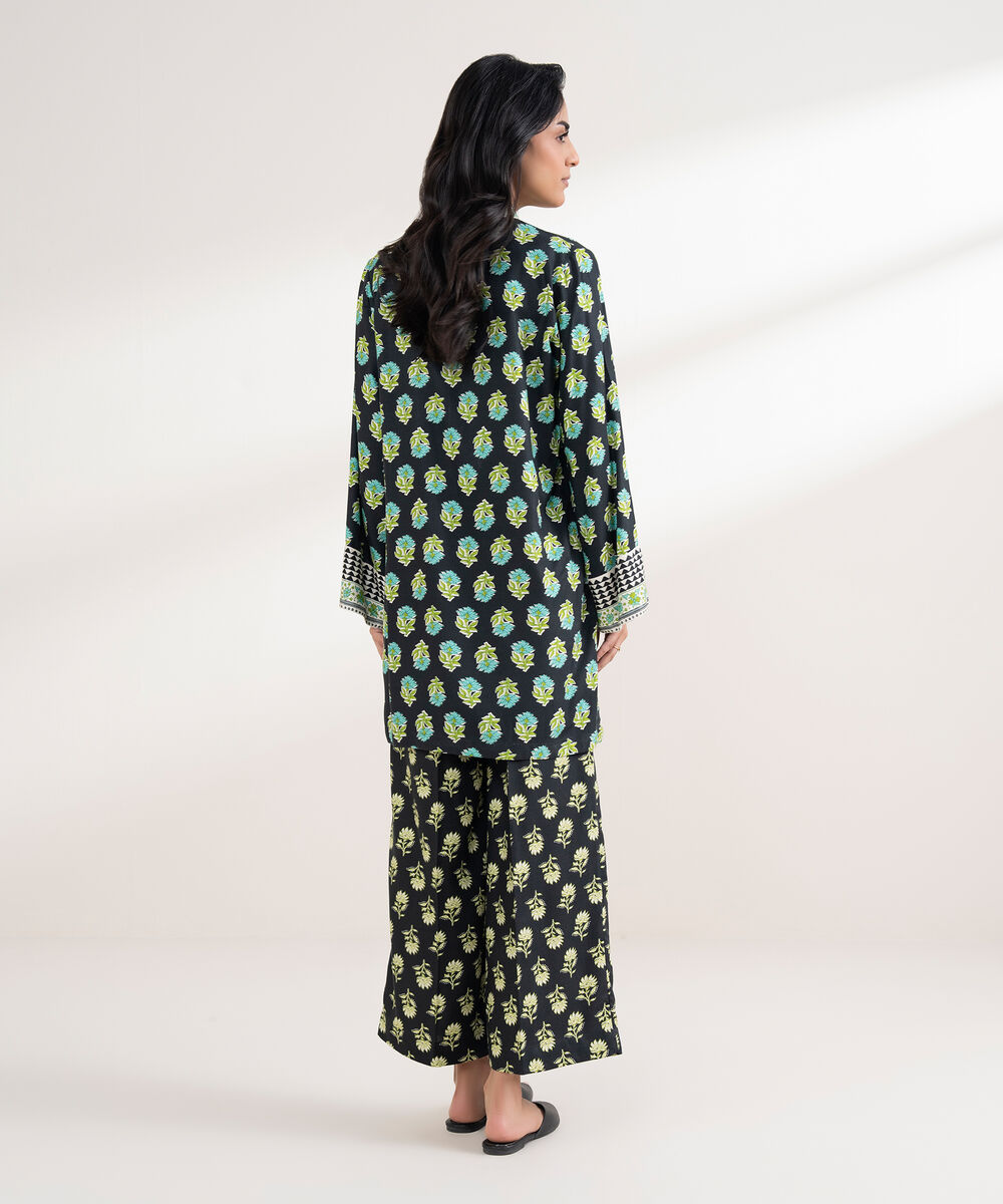 Women's RTW Arabic Dobby Printed Straight Black Shirt