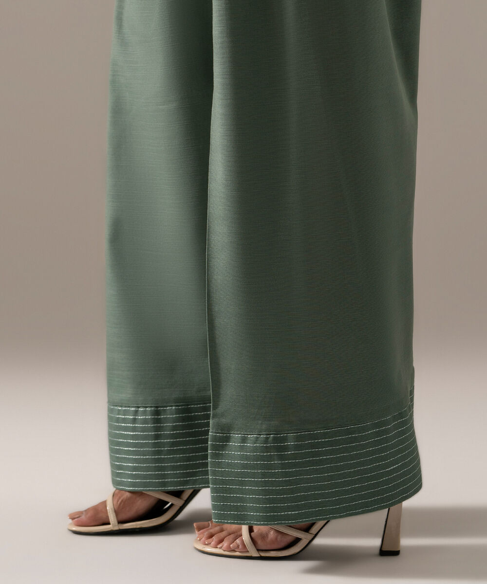 Women's RTW Khaddar Solid Sage Green Farshi Shalwar