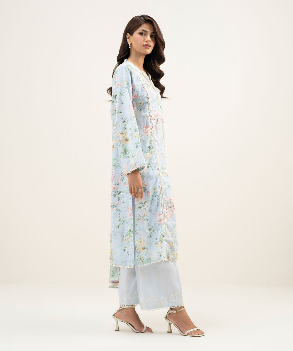 Women's RTW Lawn Embroidered Ice Blue 3 Piece Suit