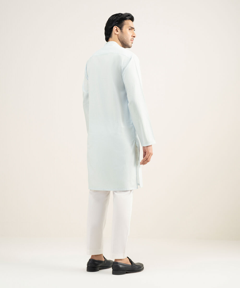 Men's Stitched Cotton Dobby Sky Blue Kurta