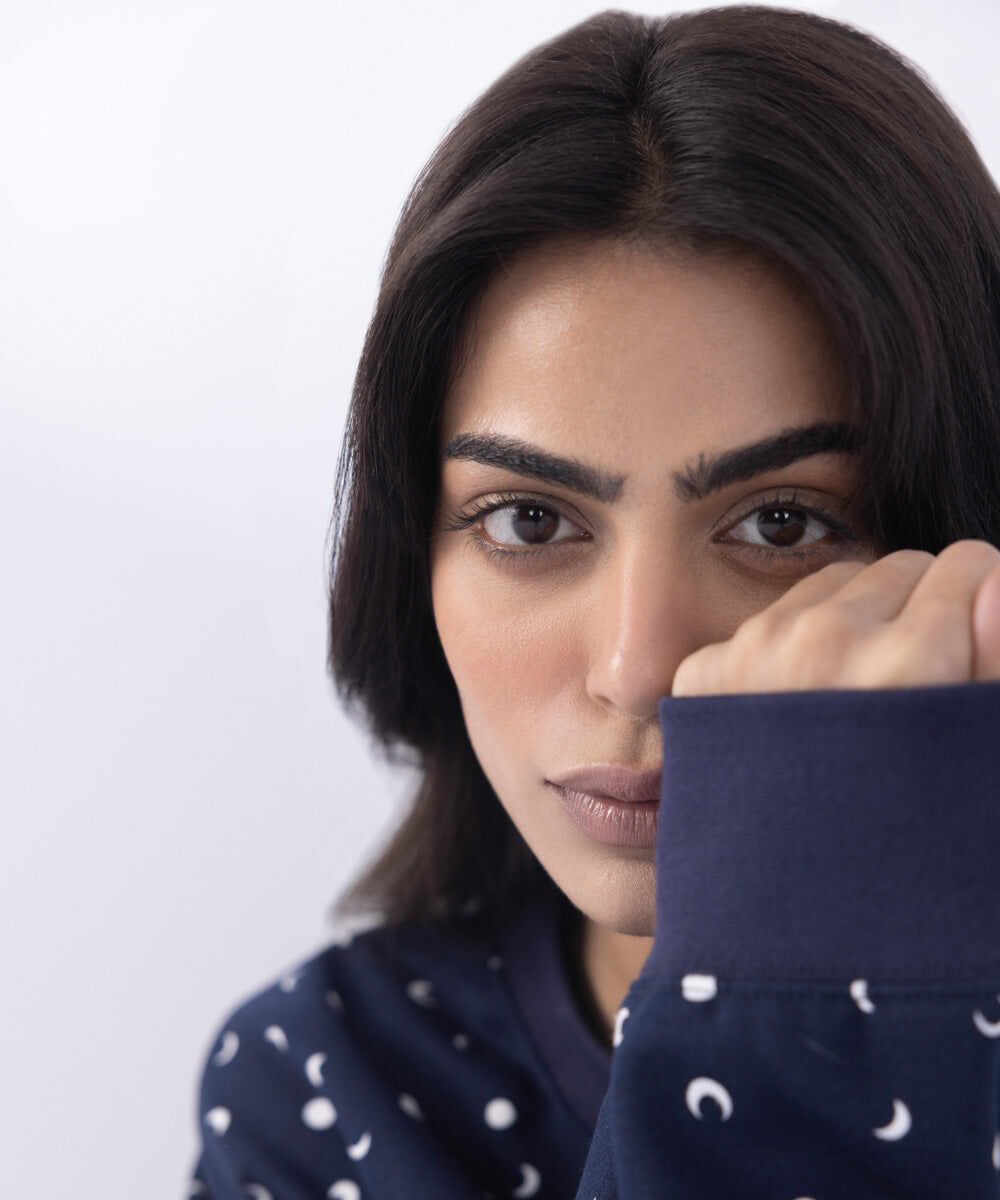 Woman - Blue Printed Oversized Sweatshirt