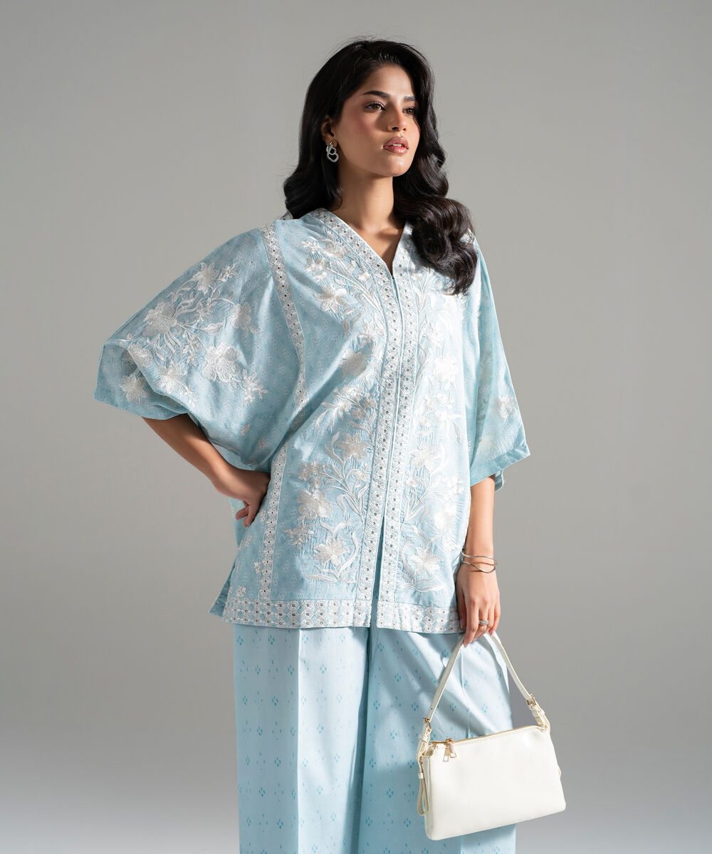 Women's RTW Lawn Embroidered Light Blue 2 Piece Suit