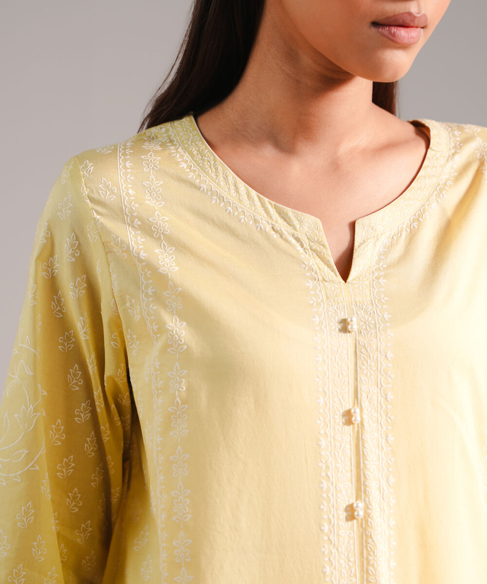 Women's RTW Lawn Printed Yellow Straight Shirt