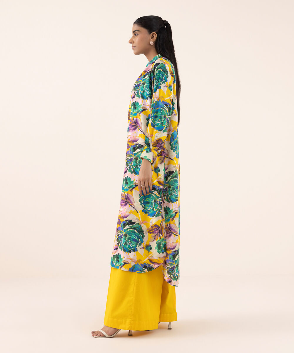 Women's RTW Arabic Lawn Yellow Printed Aline Shirt