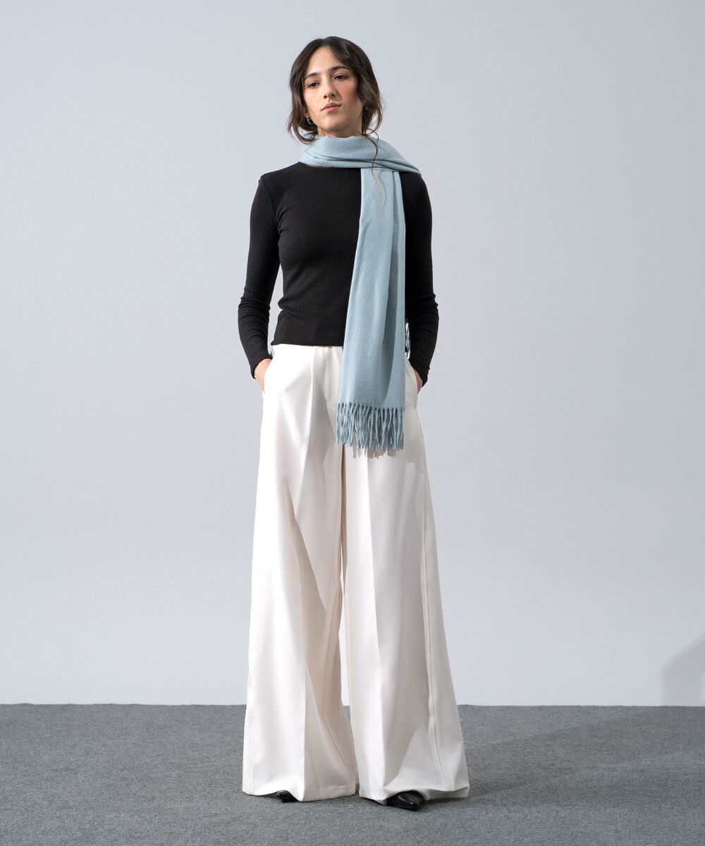 Women's Western Wear Light Blue Solid Woolen Scarf