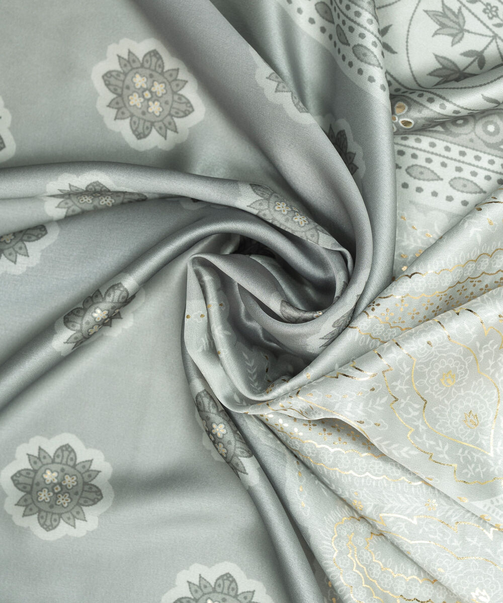 Foil Silk Printed Grey Dupatta