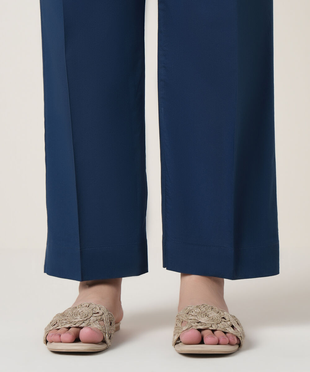 Women's RTW Cambric Blue Solid Trousers