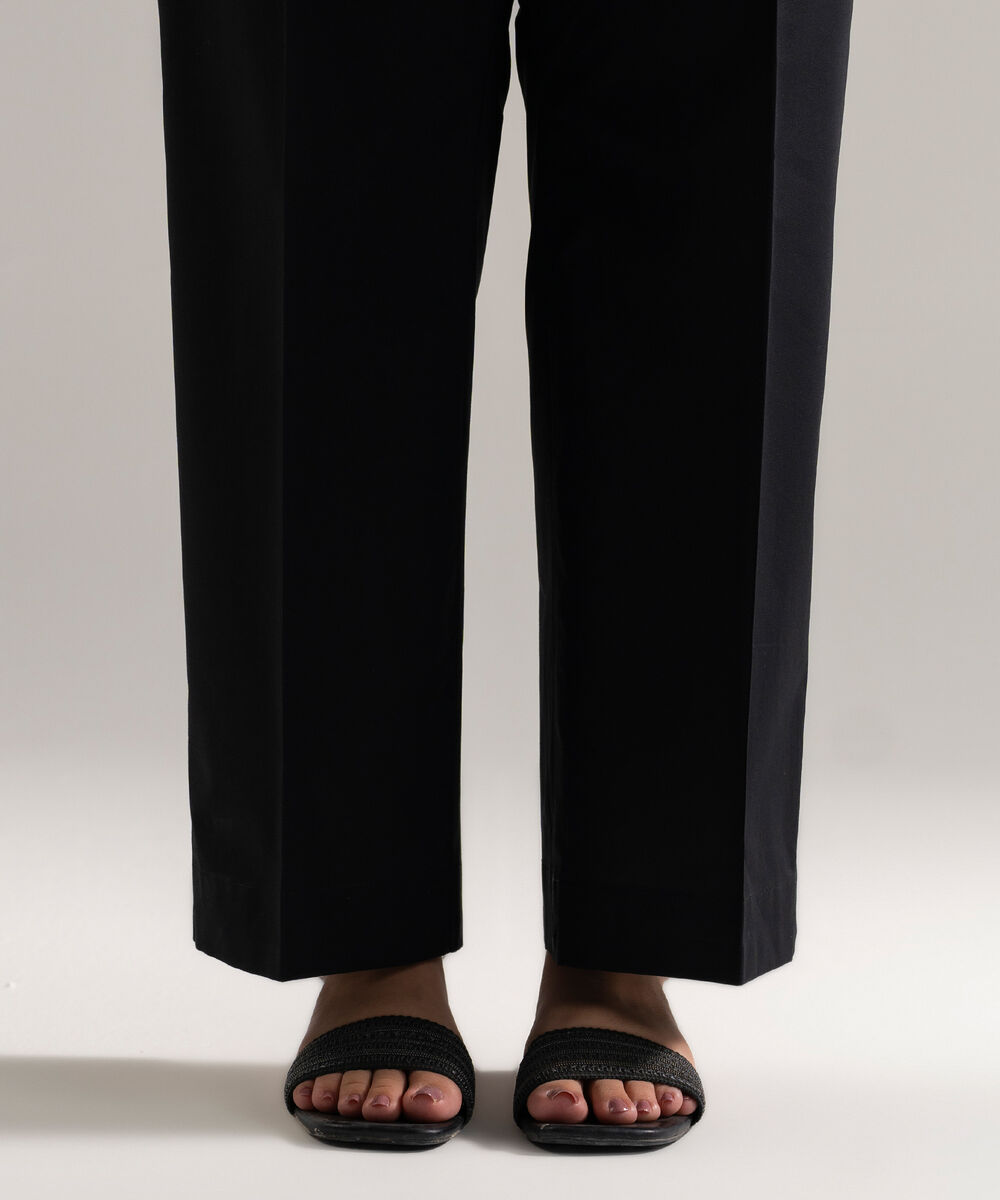 Women's RTW Cambric Solid Black Straight Pants