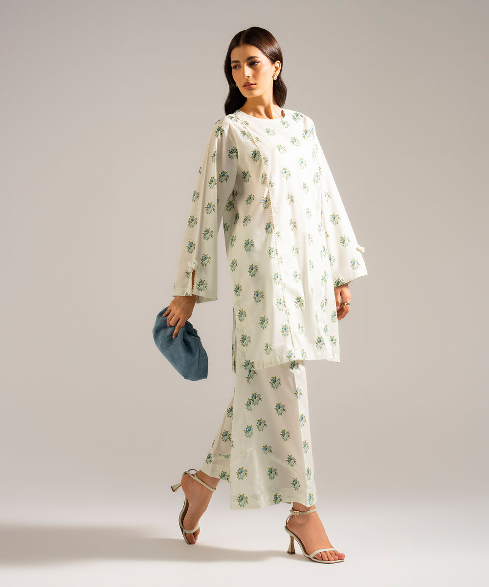 Women's RTW Lawn Printed Off White Straight Shirt