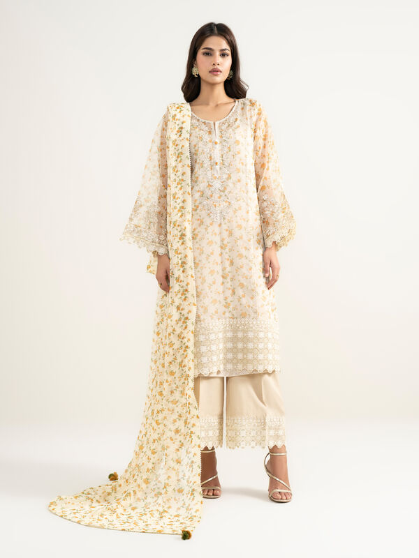 3 Piece - Embroidered Organza Suit