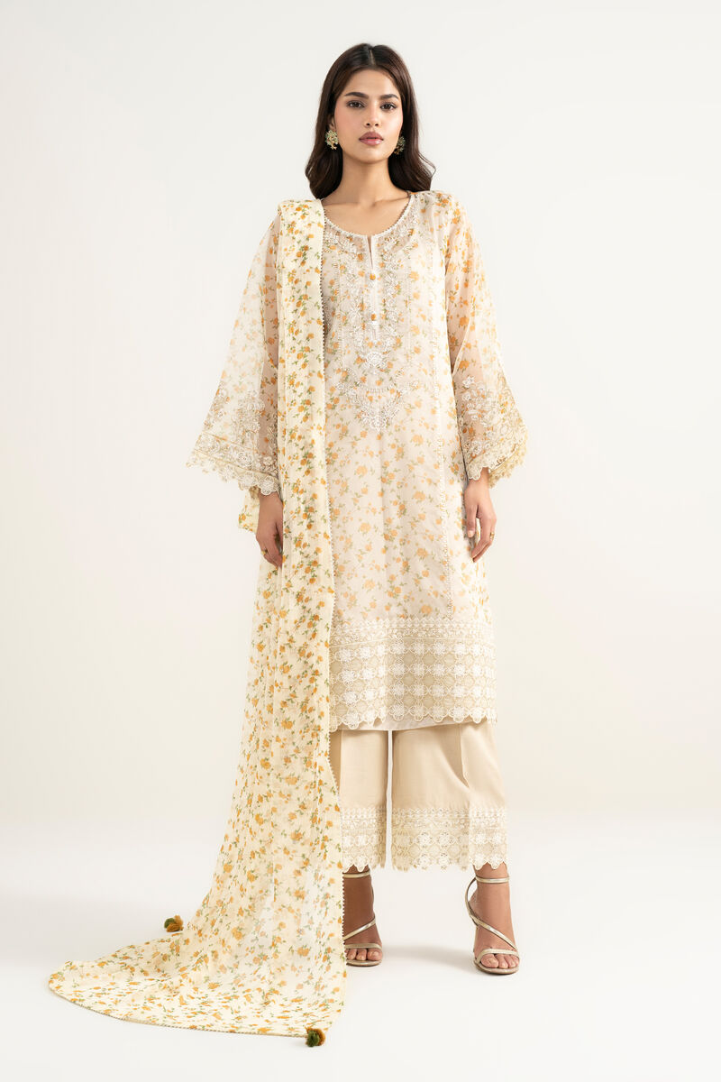 3 Piece - Embroidered Organza Suit