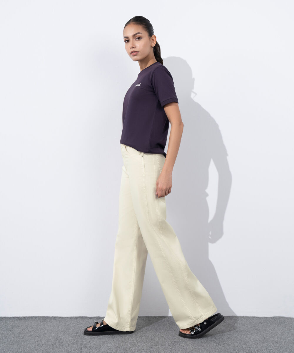 Women's Western Wear Off White Wide-Leg Twill Trousers