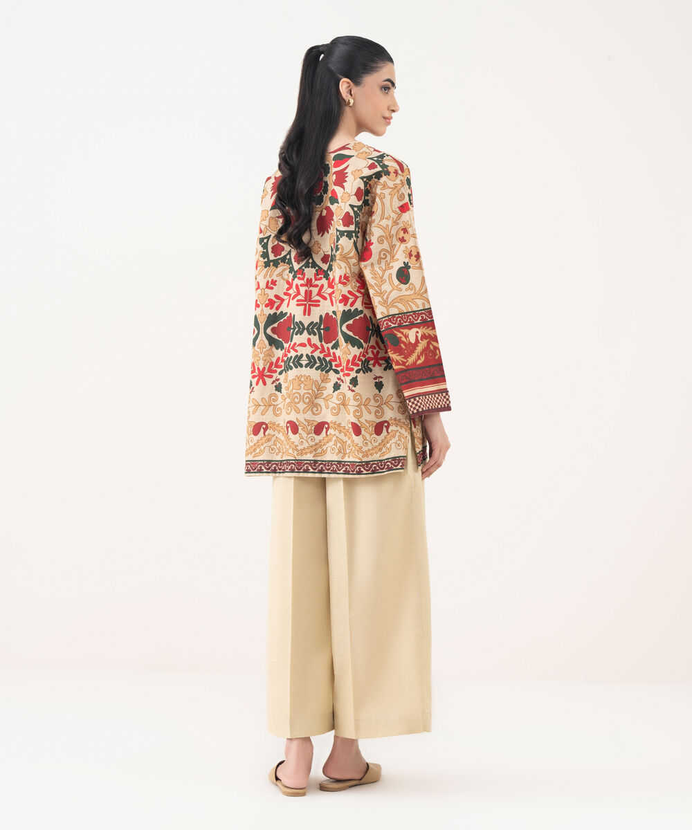 Women's RTW Light Khaddar Printed Beige Boxy Shirt