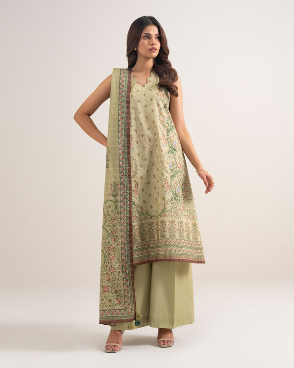 3 Piece - Printed Zari Lawn Suit