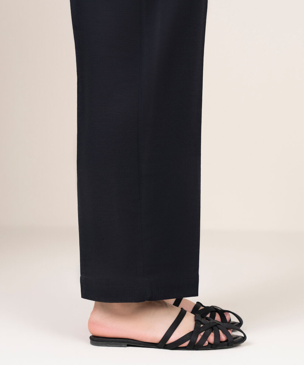 Women's RTW Khaddar Solid Black Straight Pants