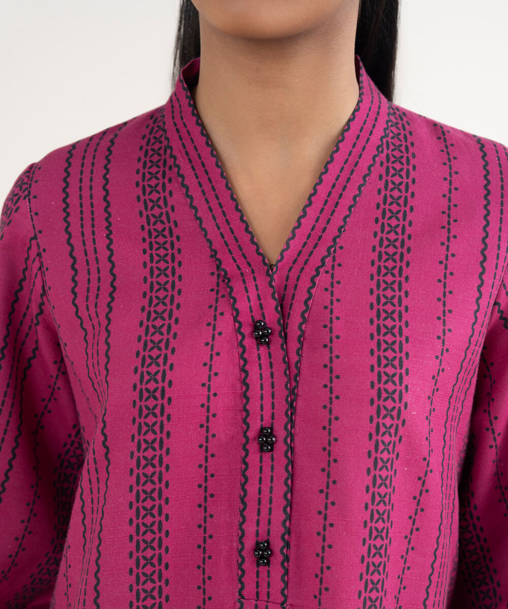 Women's Unstitched Light Khaddar Printed Pink 3 Piece Suit