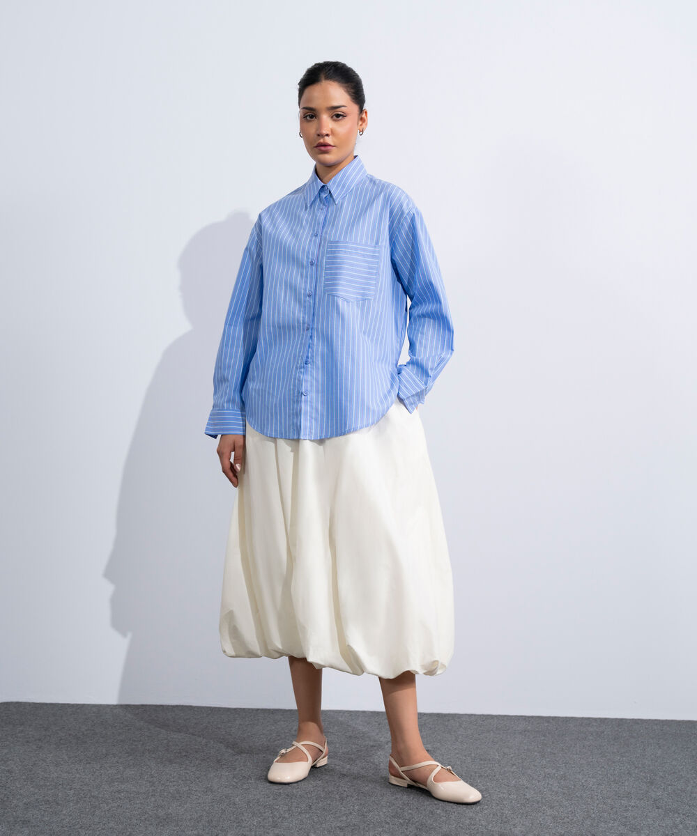 Women's Western Blue Yarn-Dyed Button Through Shirt