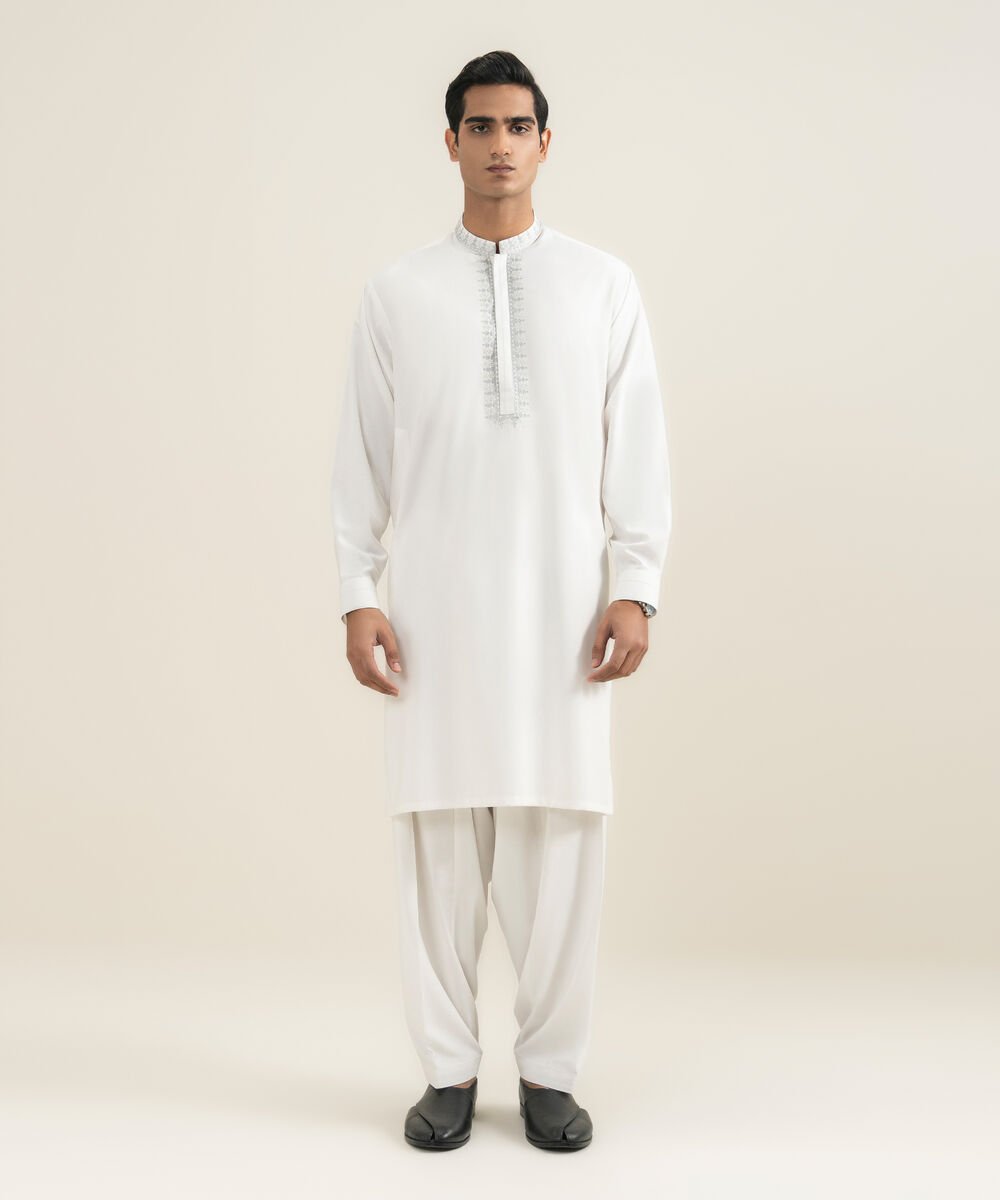 Men's Stitched Premium Wash & Wear Off White Suit