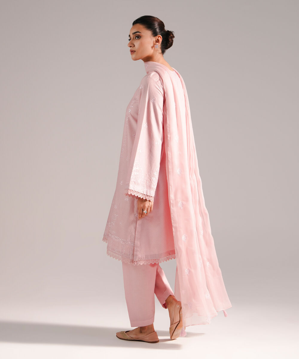 Women's RTW Dobby Embroidered Light Pink 3 Piece Suit