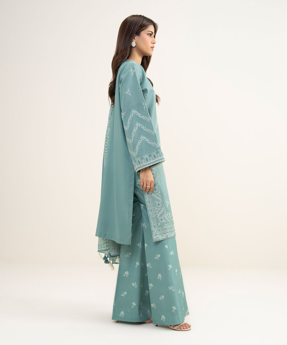 Women's Unstitched Dobby Embroidered Grey 3 Piece Suit