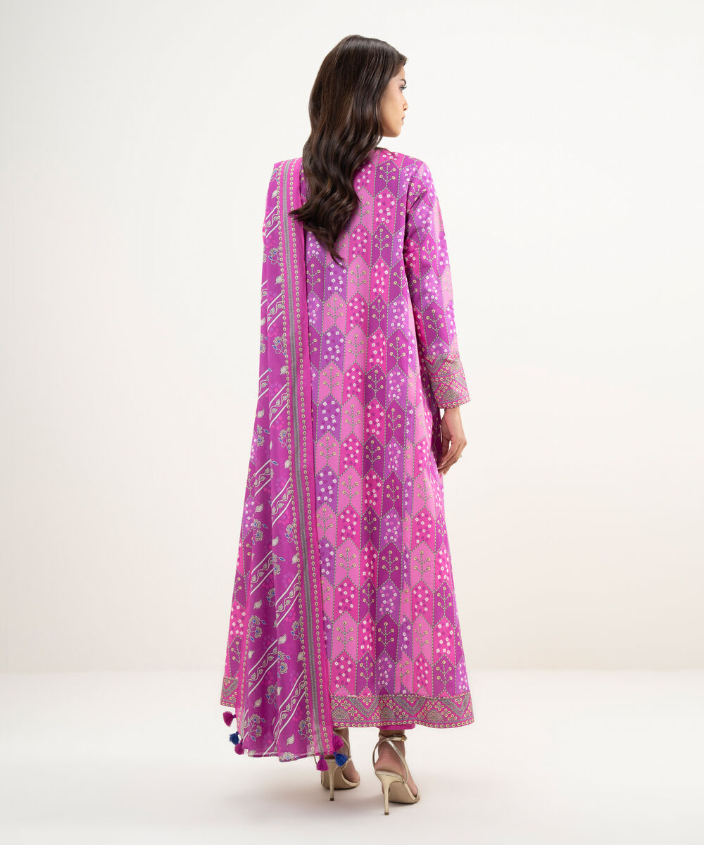 Women's Unstitched Lawn Pink Embroidered 3 Piece Suit