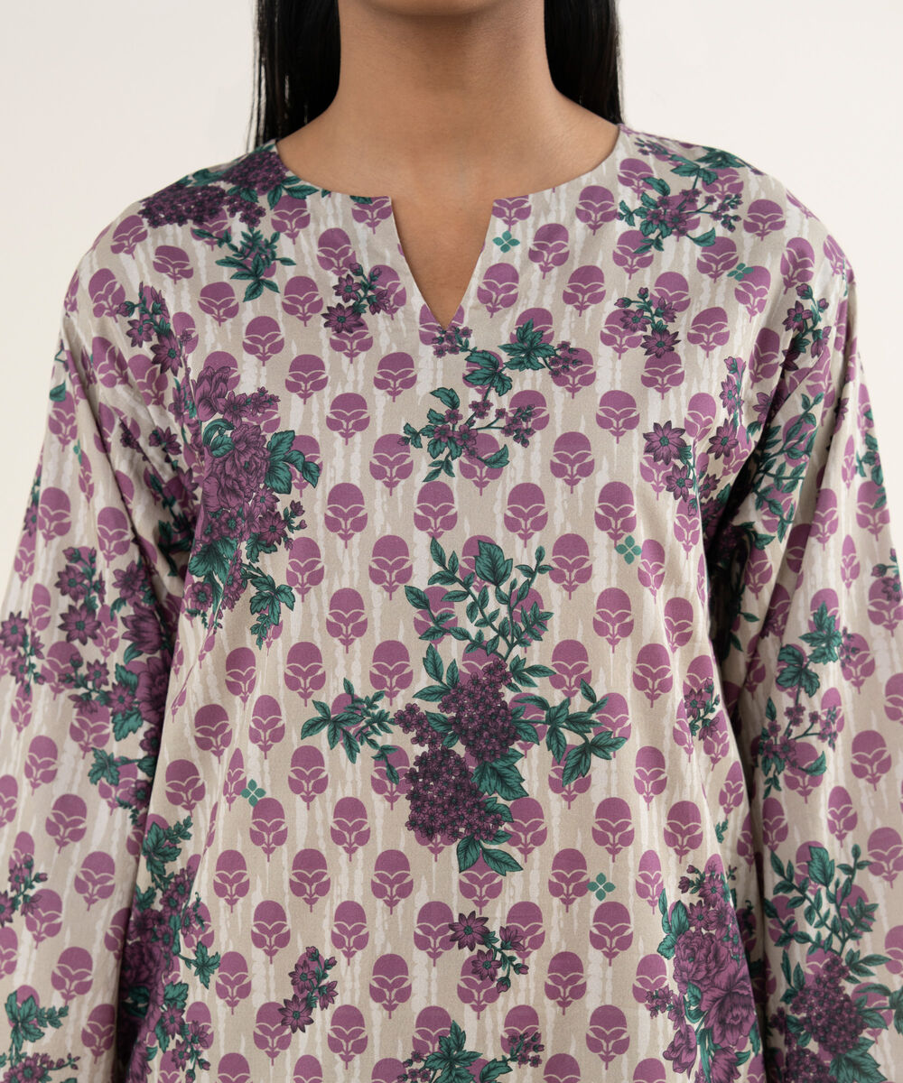 Women's Unstitched Lawn Printed Purple 2 Piece Suit