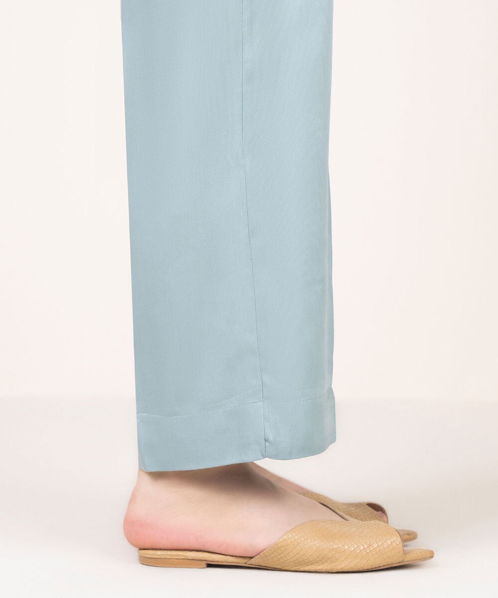 Women's RTW Bedford Solid Blue Straight Pants