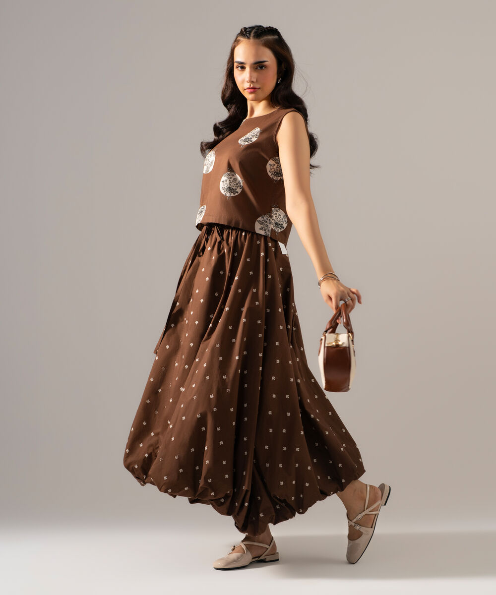 Women's RTW Poplin Printed Brown Top