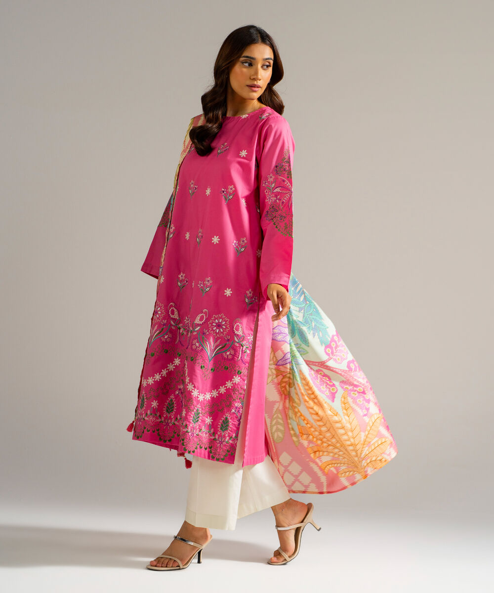 Women's RTW Lawn Embroidered Pink 2 Piece Suit
