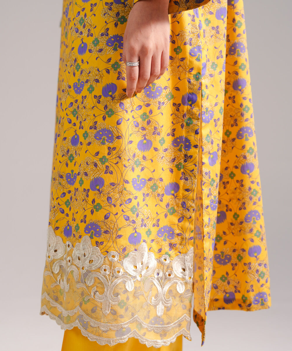 Women's RTW Textured Lawn Embroidered Yellow 2 Piece Suit