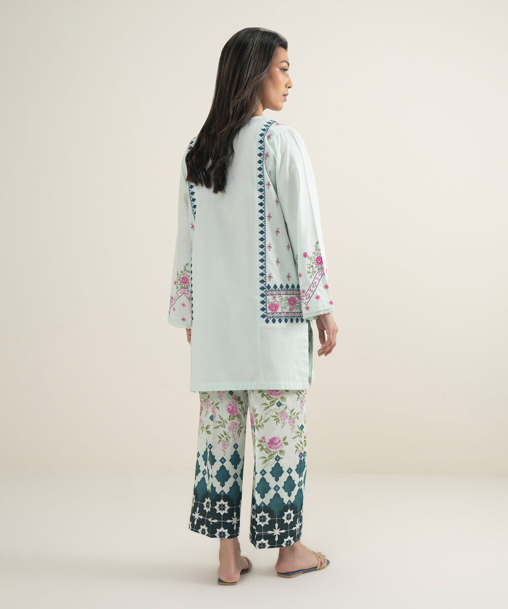 Women's RTW Dobby Embroidered Green Boxy Shirt