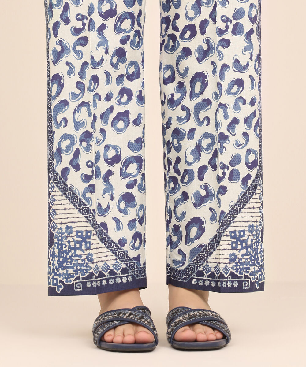 Women's RTW Cambric White Printed Straight Pants