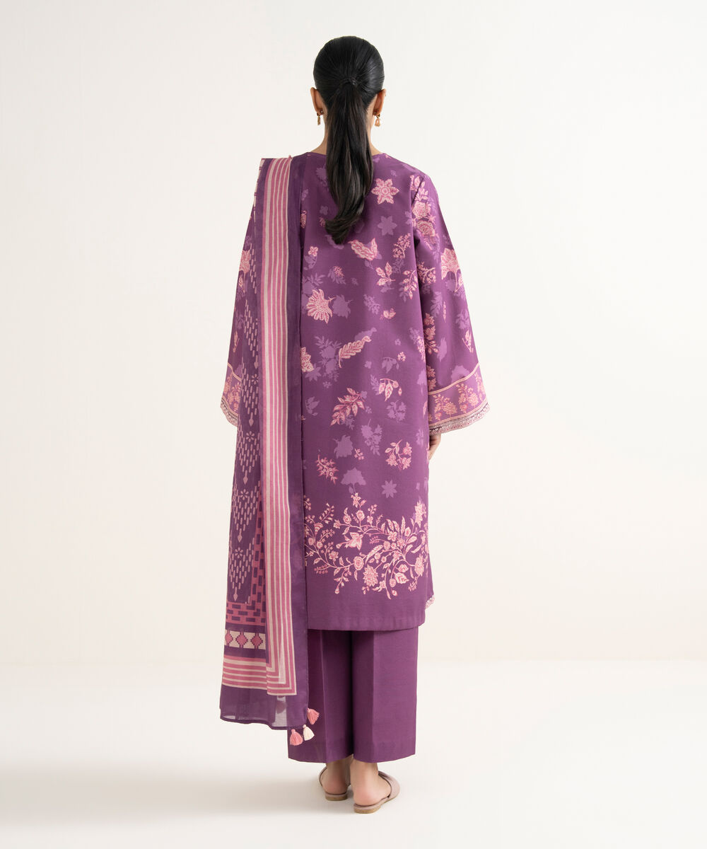 Women's Unstitched Cotton Embroidered Purple 3 Piece Suit