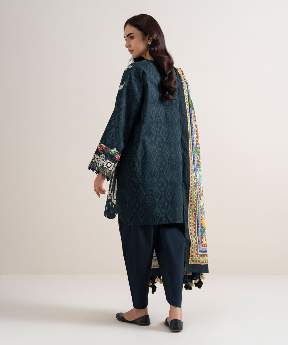 Women's Unstitched Lawn Embroidered Black