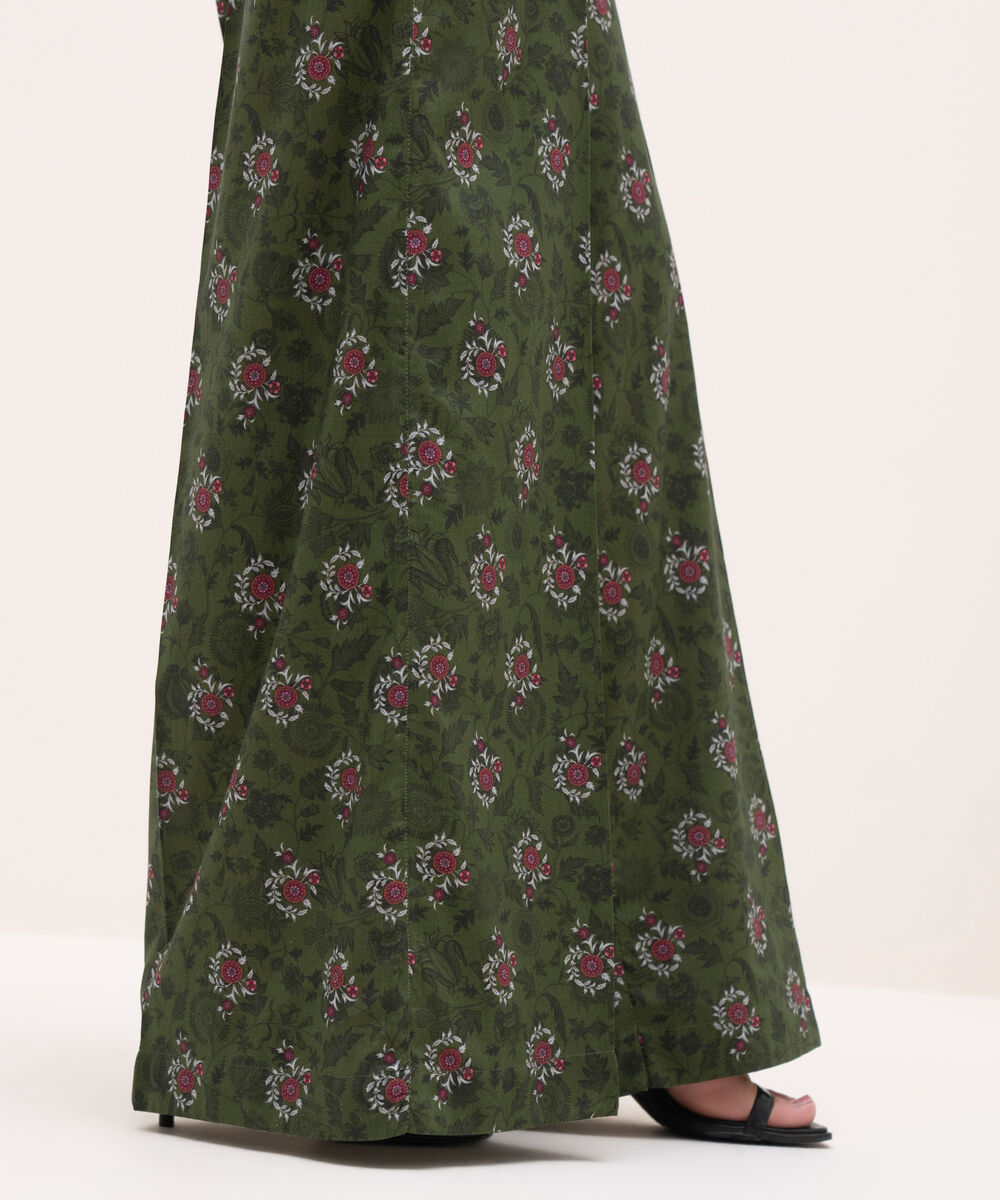 Women's RTW Cotton Viscose Green Printed Flared Pants