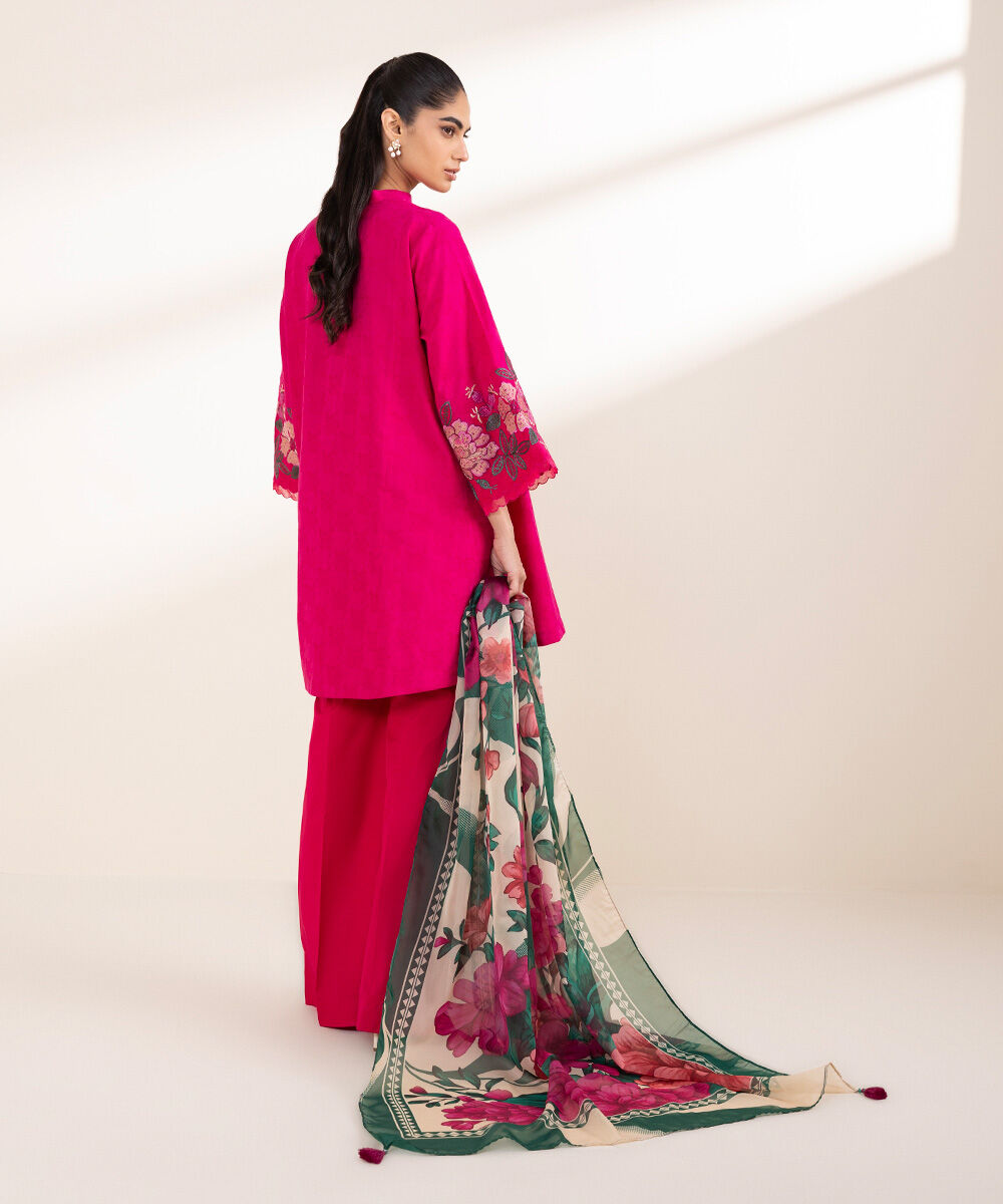 Woman - Pink 3 Piece - Embroidered Cotton Jacquard Suit