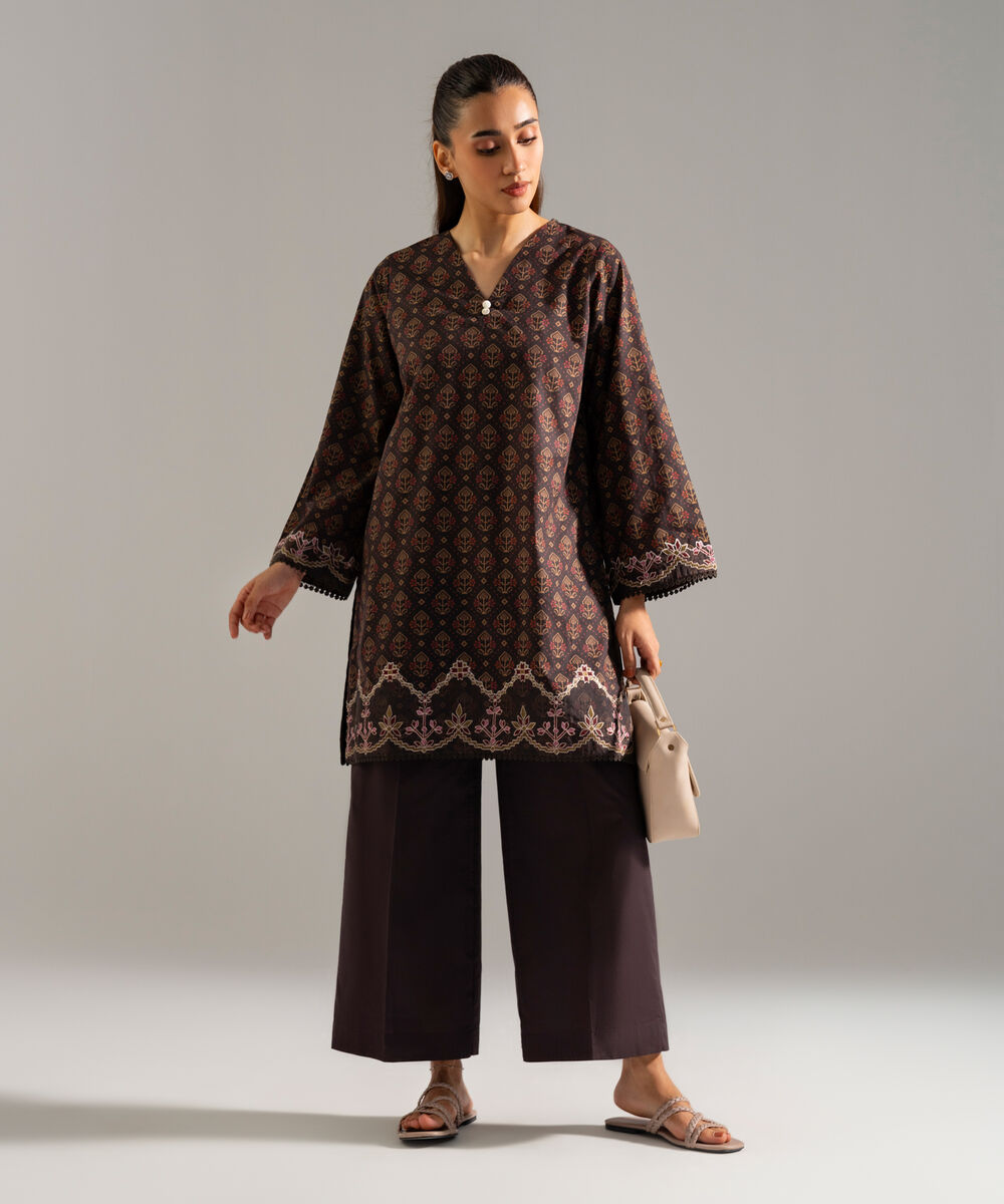 Women's RTW Lawn Embroidered Brown 2 Piece Suit