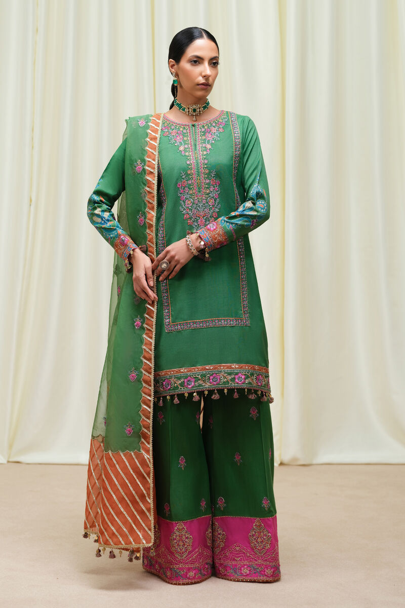 3 Piece - Embroidered Raw Silk Suit