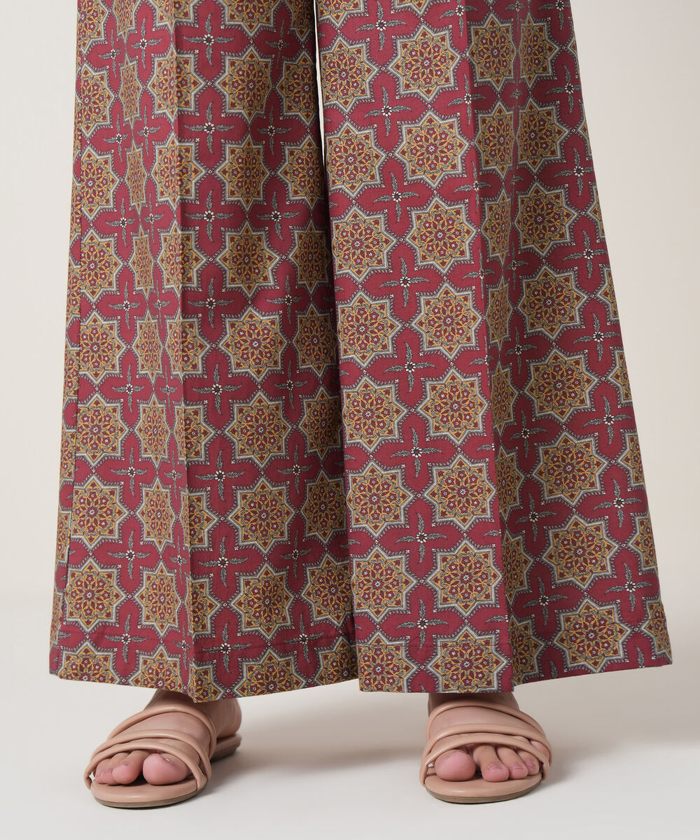 Women's RTW Cambric Maroon Printed Trousers