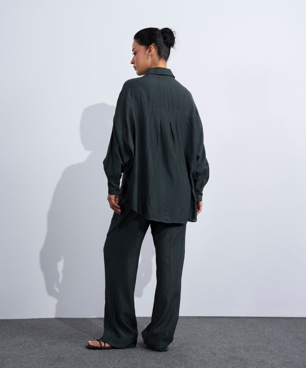 Women's Western Dark Grey Oversized Textured Shirt
