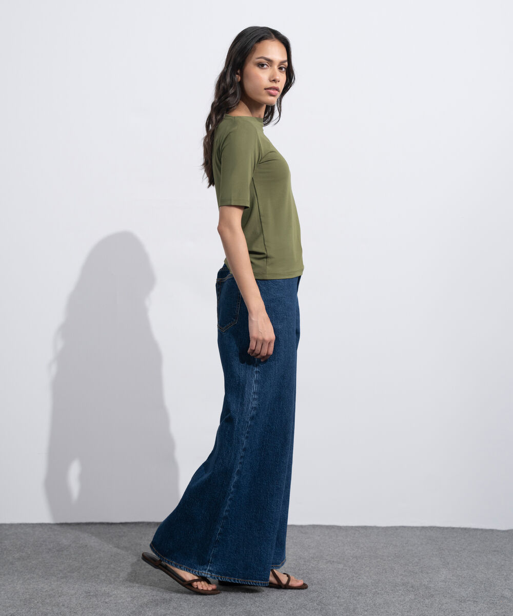 Women's Olive Green Soft Slash Neck Top