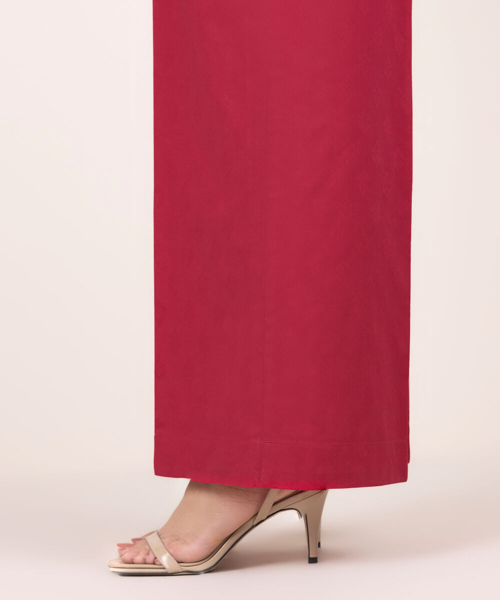 Women's RTW Self Jacquard Solid Red Culottes