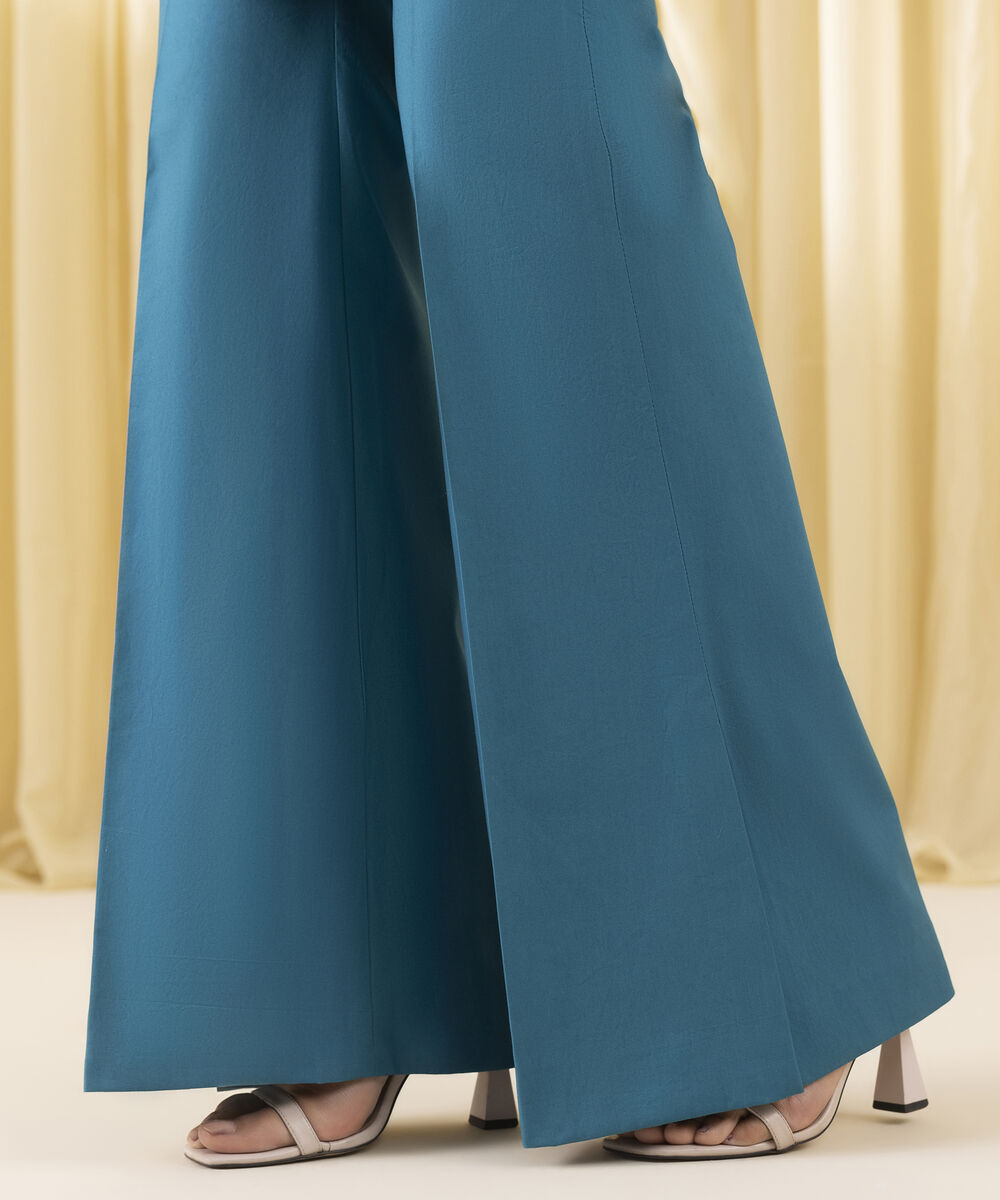 Unstitched Women's Blue Cotton Satin 3 Piece Suit