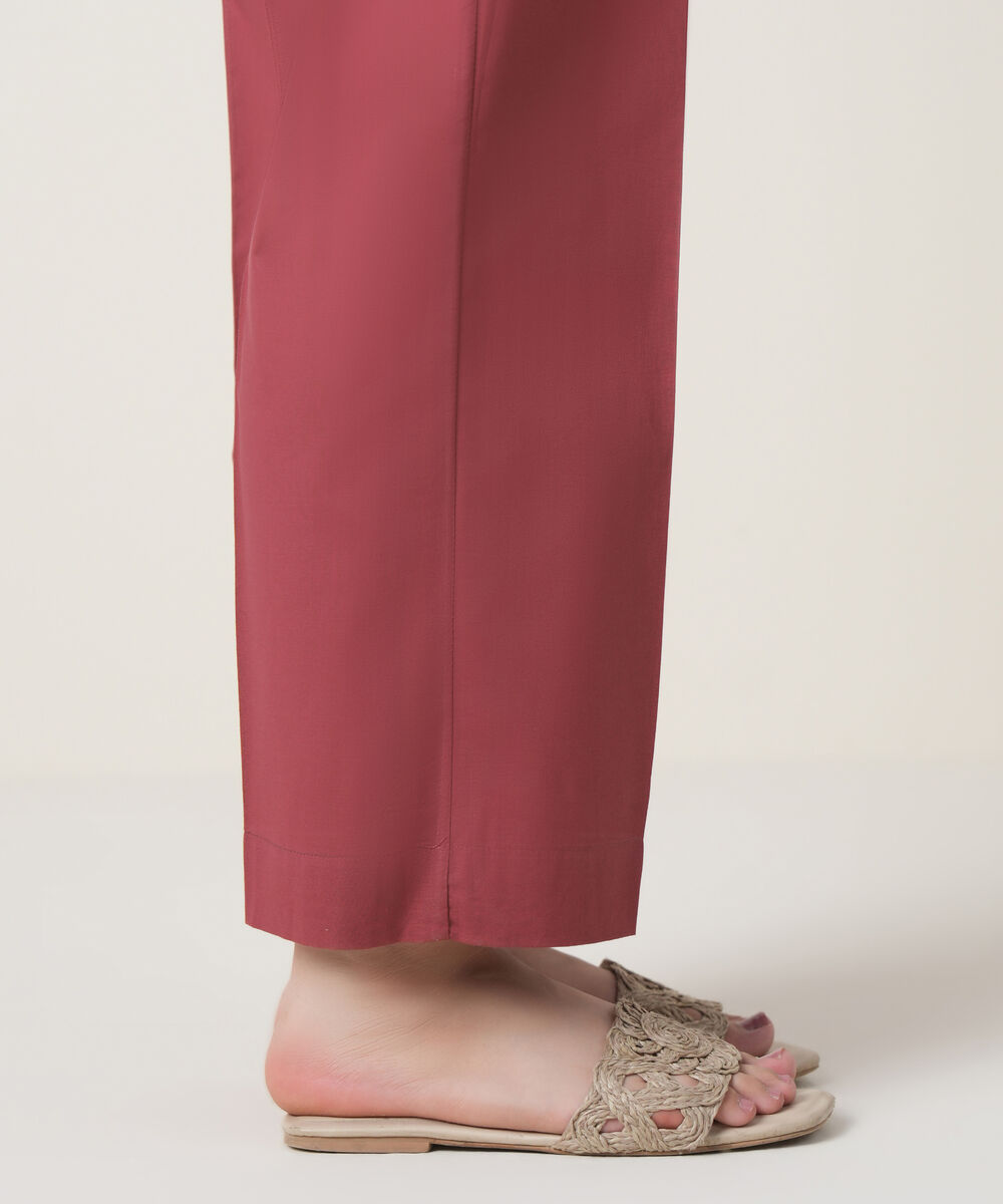 Women's RTW Cambric Maroon Solid Trousers