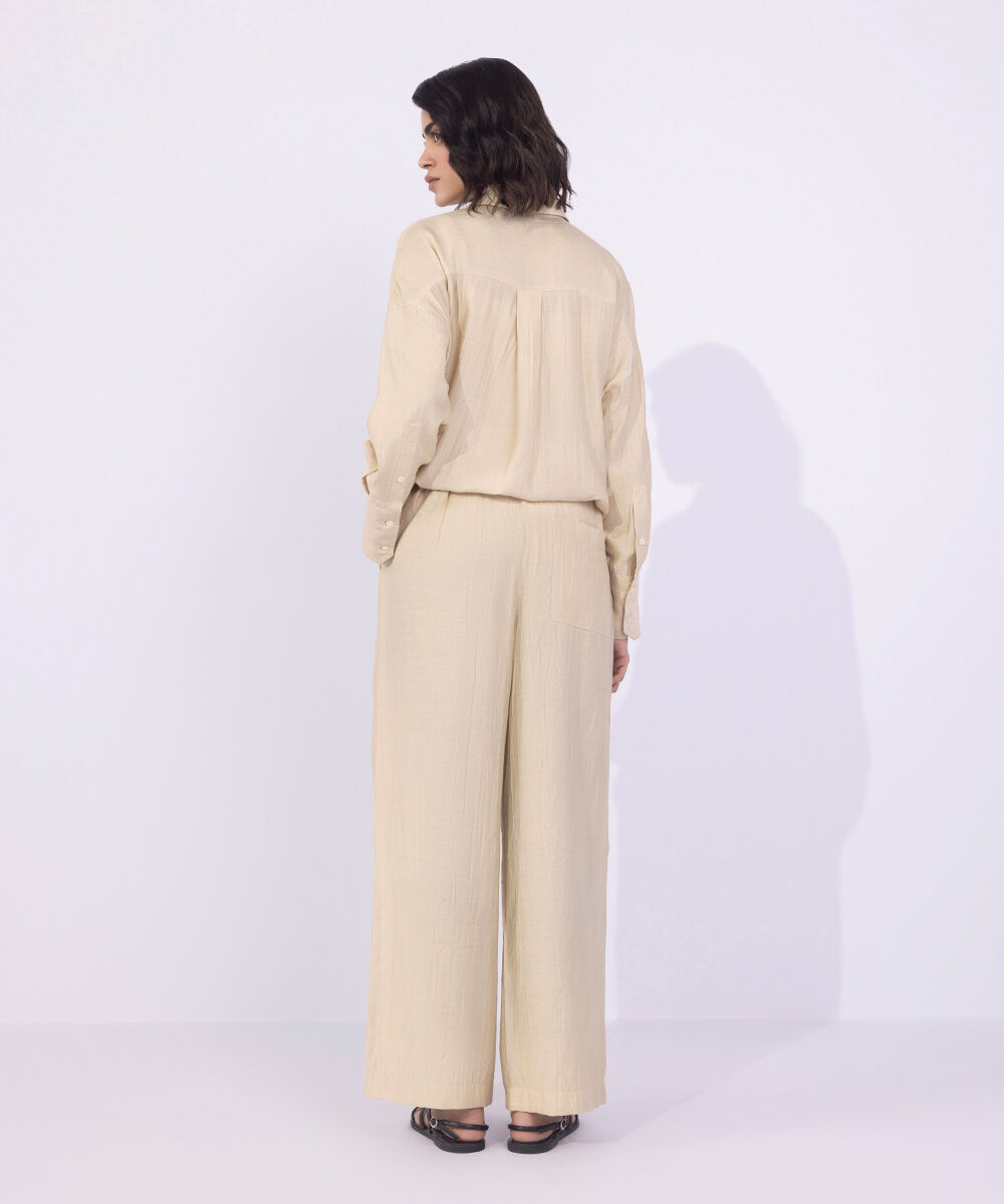 Women's Western Wear Beige Straight-Fit Textured Trousers