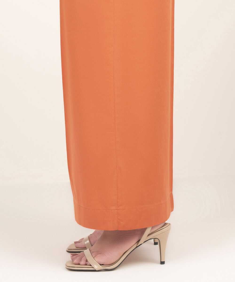 Women's RTW Cambric Solid Orange Flared Pants