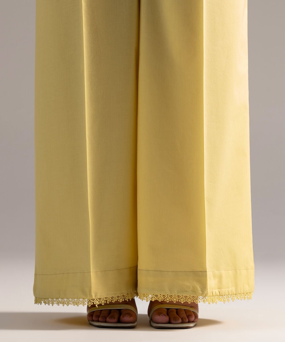 Women's RTW Cambric Solid Yellow Flared Pants