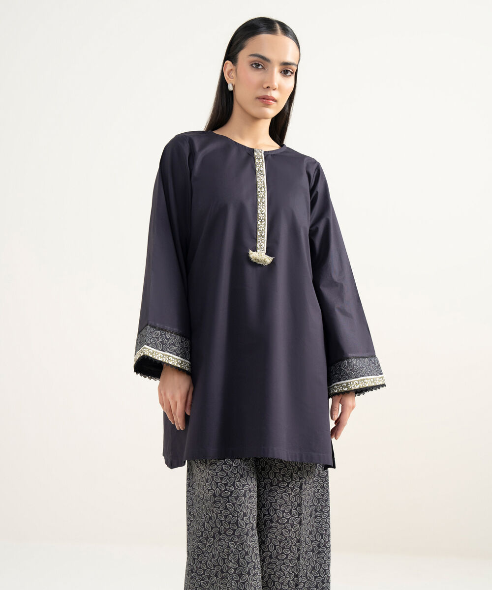 Women's RTW Lawn Solid Black Straight Shirt