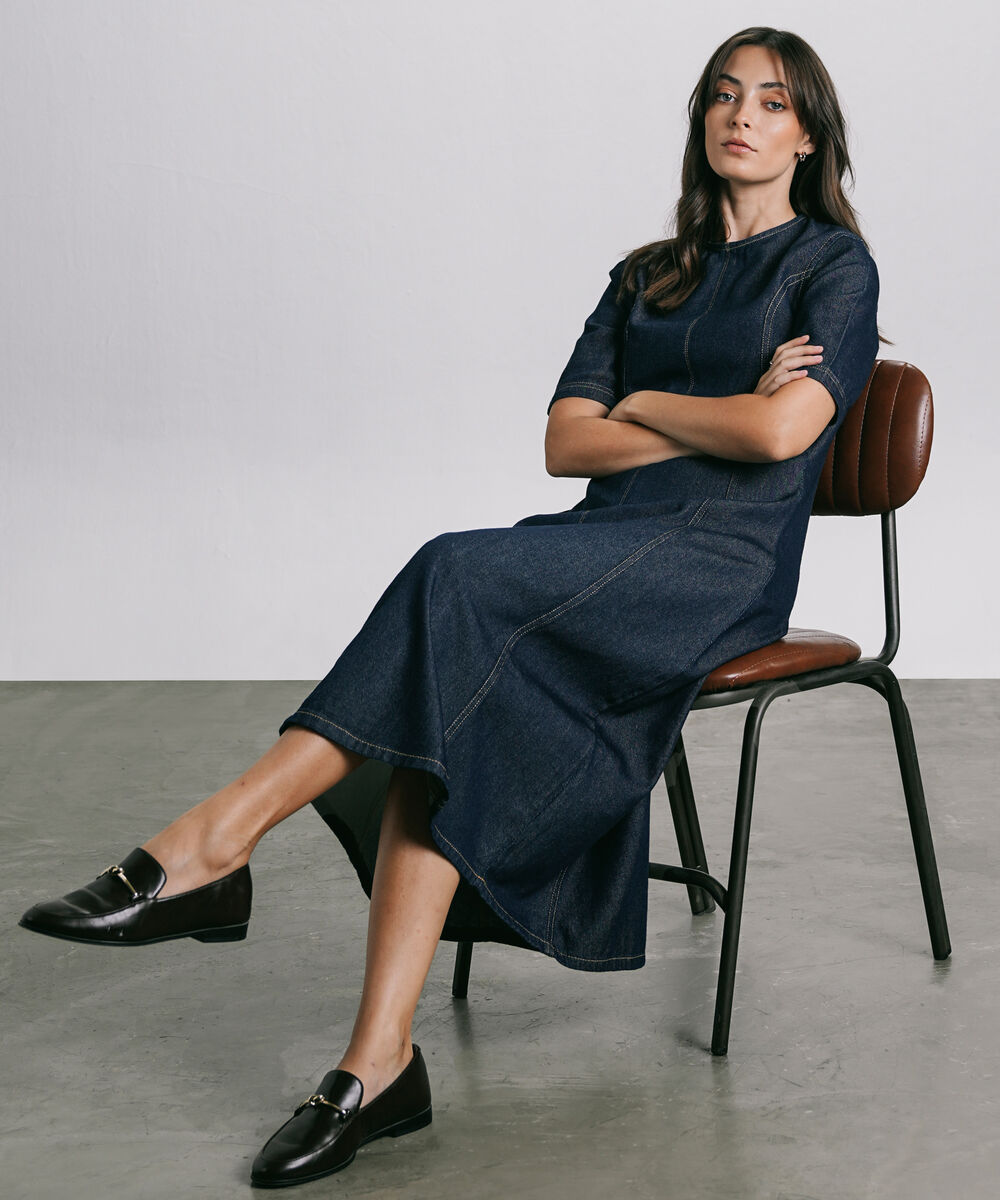 Women's Western Wear Blue Flared Denim Dress